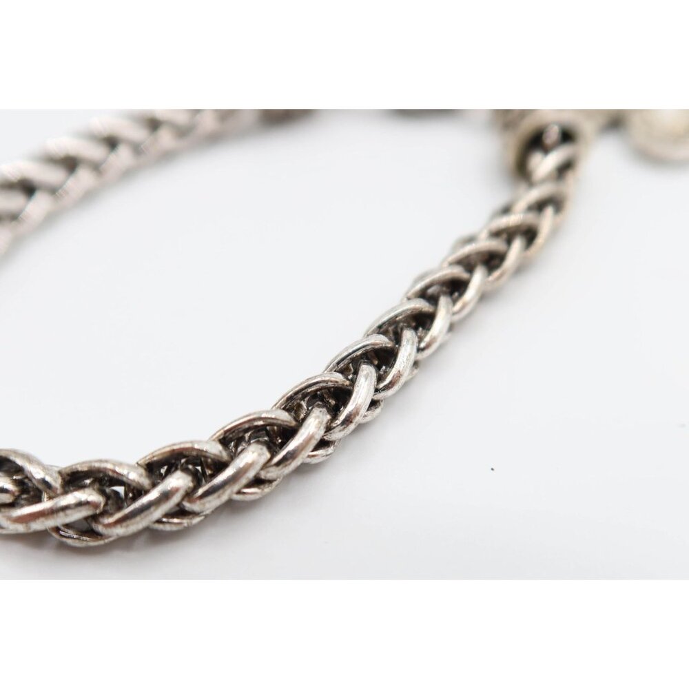 Byzantine Style Silver Tone Faux Pearl Rhinestone Cross Charm Chain Bracelet - Picture 5 of 7